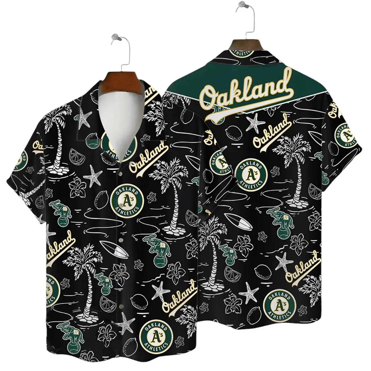 Oakland Athletics Tropical Palms MLB Black Hawaiian - Adult & Kids T-Shirts, Sweatshirts & Hoodies apparel design preview 1