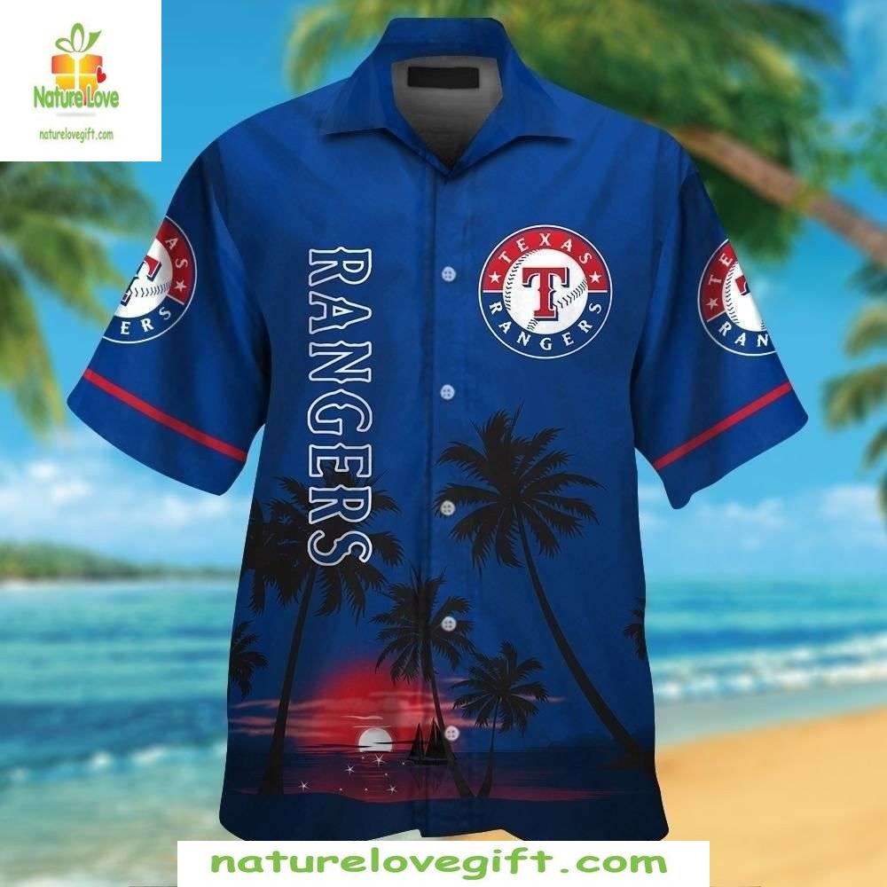 Texas Rangers Hawaiian Ocean Sunset Tropical Baseball - Adult & Kids T-Shirts, Sweatshirts & Hoodies apparel design preview 1