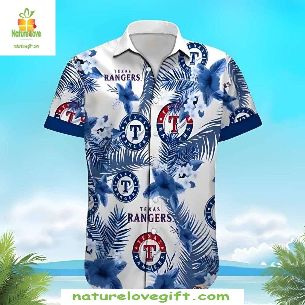 Texas Rangers Hawaiian Oceanic Blue Floral Aloha - Adult & Kids T-Shirts, Sweatshirts & Hoodies apparel design preview 1