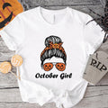 October Girl Messy Bun Glasses Halloween Party Fall - Adult & Kids T-Shirts, Sweatshirts & Hoodies apparel design preview 1