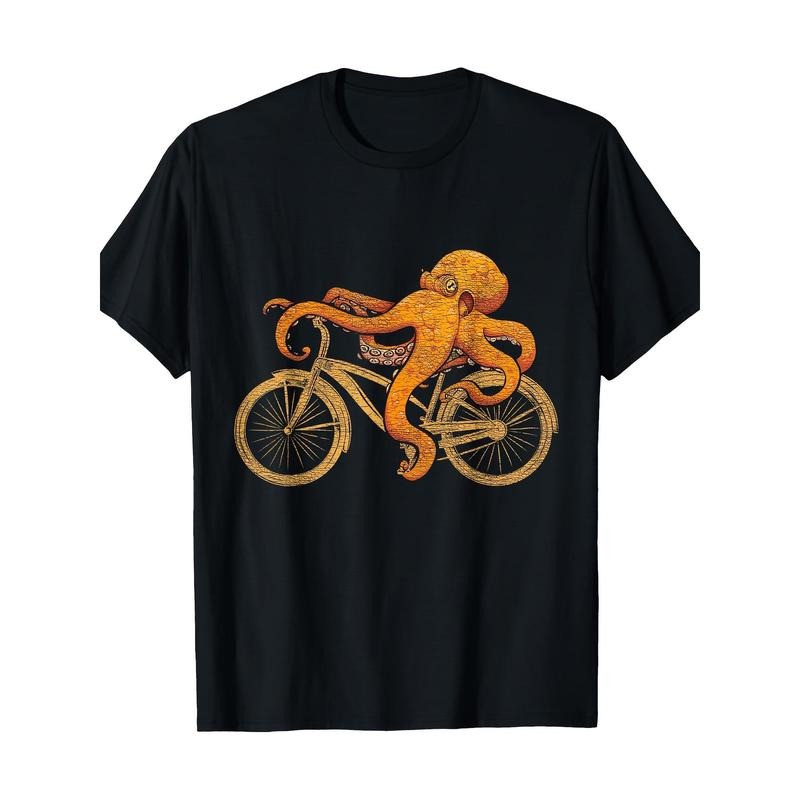 Octopus Riding Bicycle Made USA - Adult & Kids T-Shirts, Sweatshirts & Hoodies apparel design preview 1