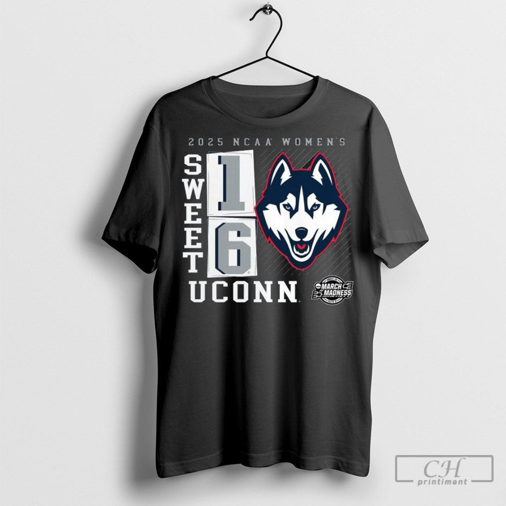 Official 2025 Ncaa Womens Uconn Huskies Sweet 16 - Adult & Kids T-Shirts, Sweatshirts & Hoodies apparel design preview 1