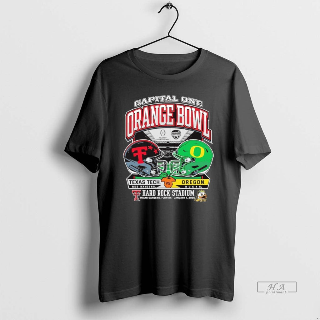 Official 2026 Capital One Orange Bowl Dueling Helmets - Adult & Kids T-Shirts, Sweatshirts & Hoodies apparel design preview 1