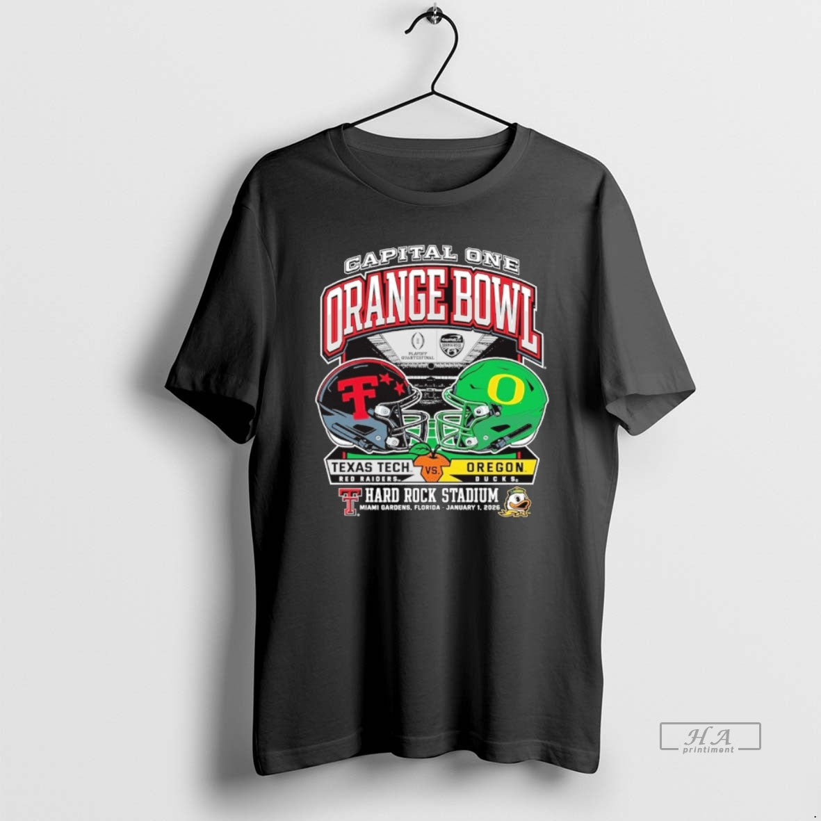 Official 2026 Capital One Orange Bowl Dueling Helmets - Adult & Kids T-Shirts, Sweatshirts & Hoodies apparel design preview 1