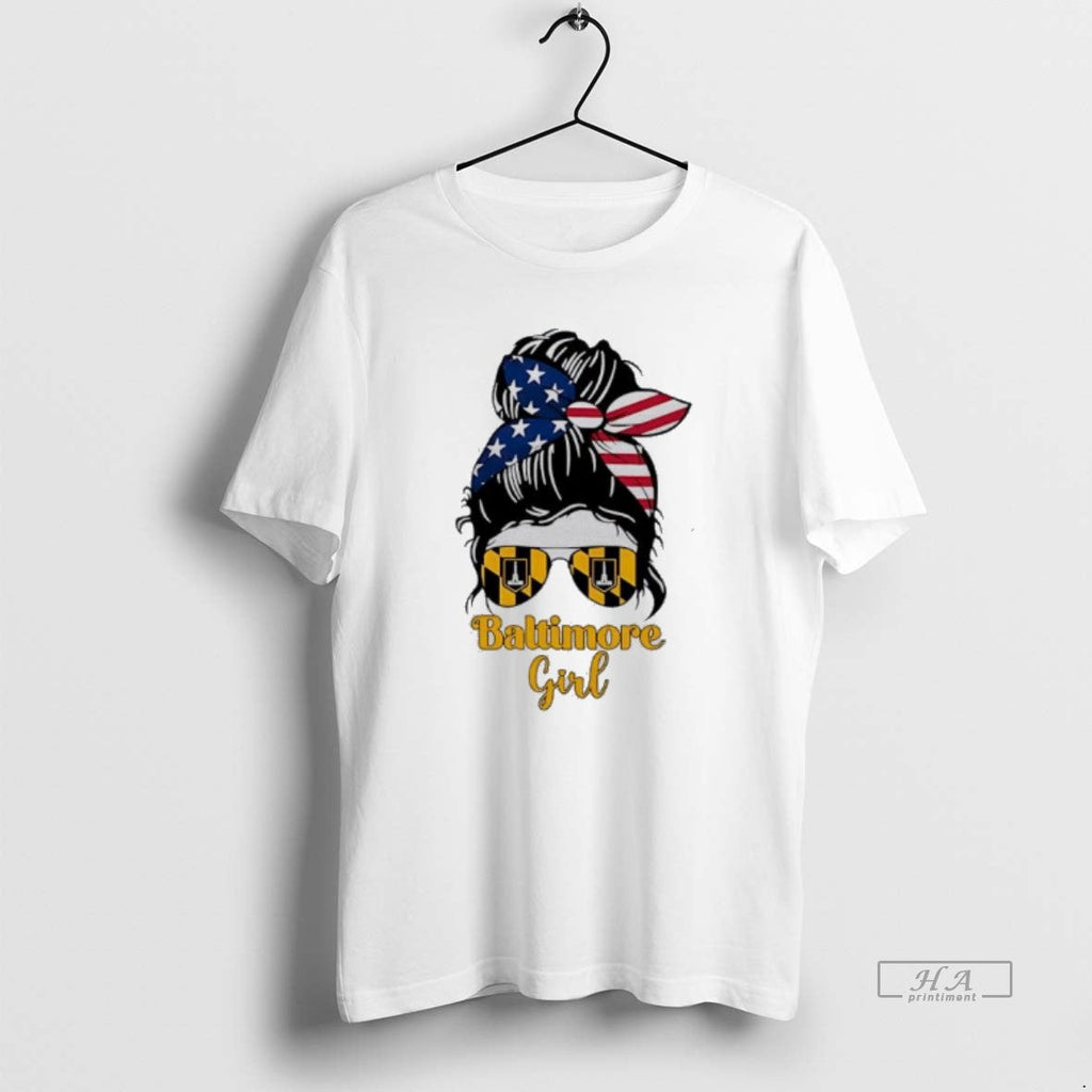 Official Baltimore Girl Messy Bun America - Adult & Kids T-Shirts, Sweatshirts & Hoodies apparel design preview 1