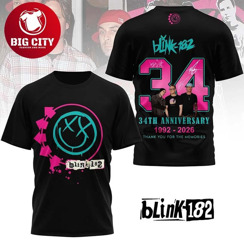 Official Blink 182 34Th Anniversary 1992 2026 Two - Adult & Kids T-Shirts, Sweatshirts & Hoodies apparel design preview 1