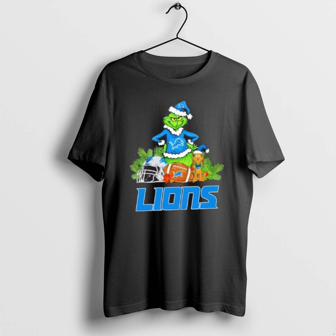Official Detroit Lions Football X Grinch Max Dog - Adult & Kids T-Shirts, Sweatshirts & Hoodies apparel design preview 1