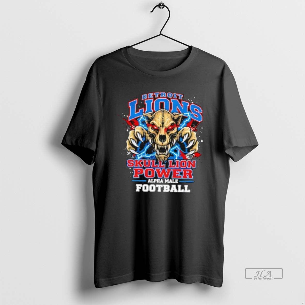 Official Detroit Lions Skull Lion Power Alpha Male - Adult & Kids T-Shirts, Sweatshirts & Hoodies apparel design preview 1