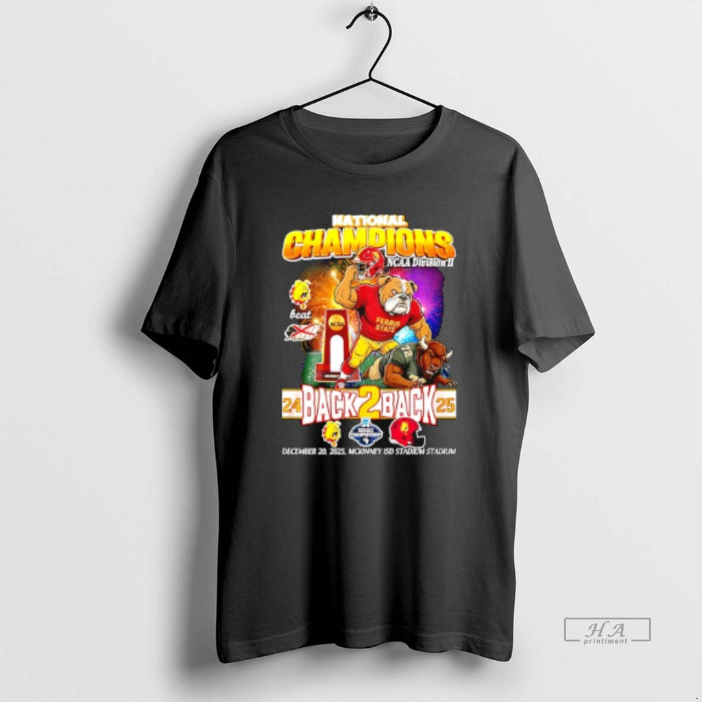 Official Ferris State Bulldogs Back 2025 National - Adult & Kids T-Shirts, Sweatshirts & Hoodies apparel design preview 1