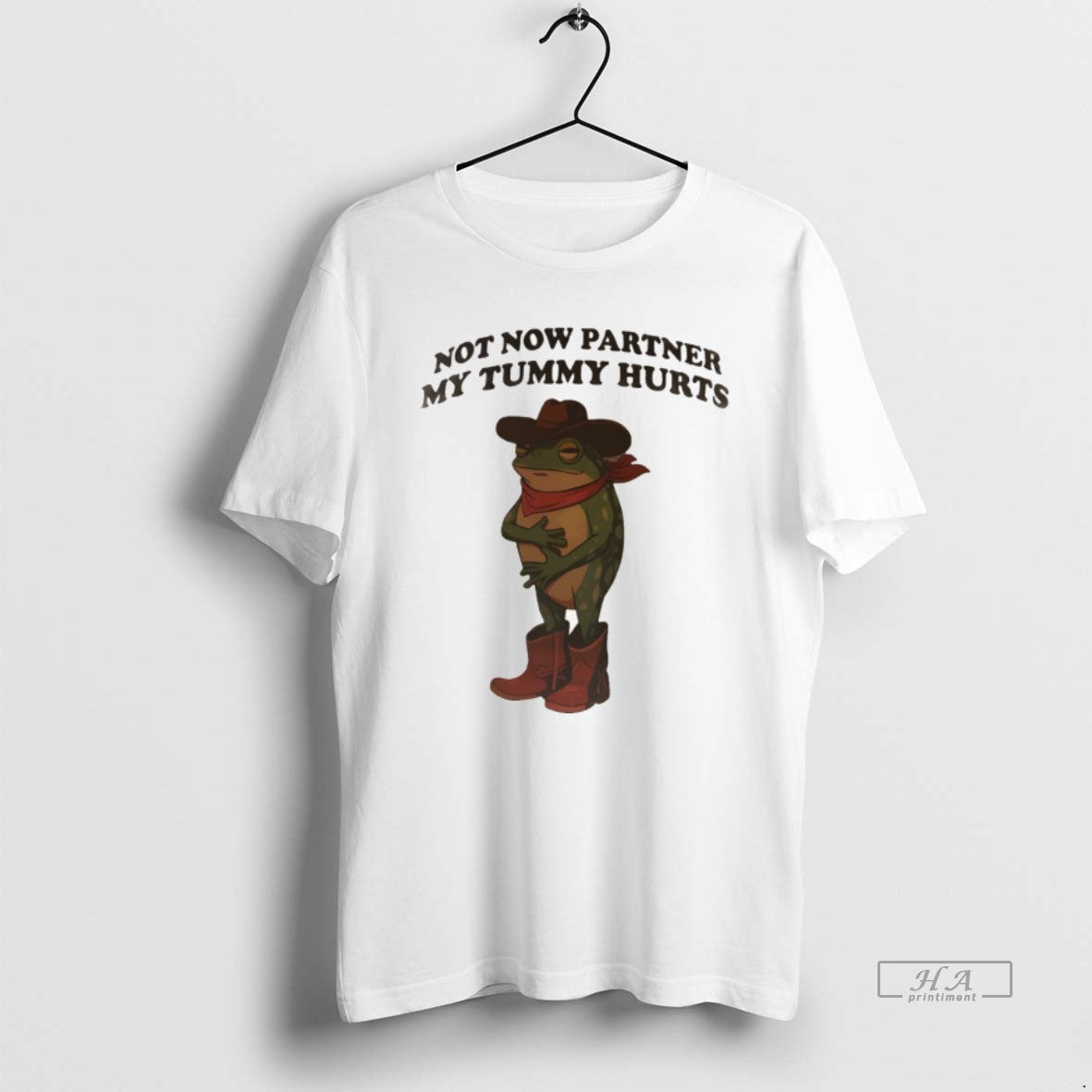 Official Frog Cowboy Not Now Partner My Tummy Hurts - Adult & Kids T-Shirts, Sweatshirts & Hoodies apparel design preview 1