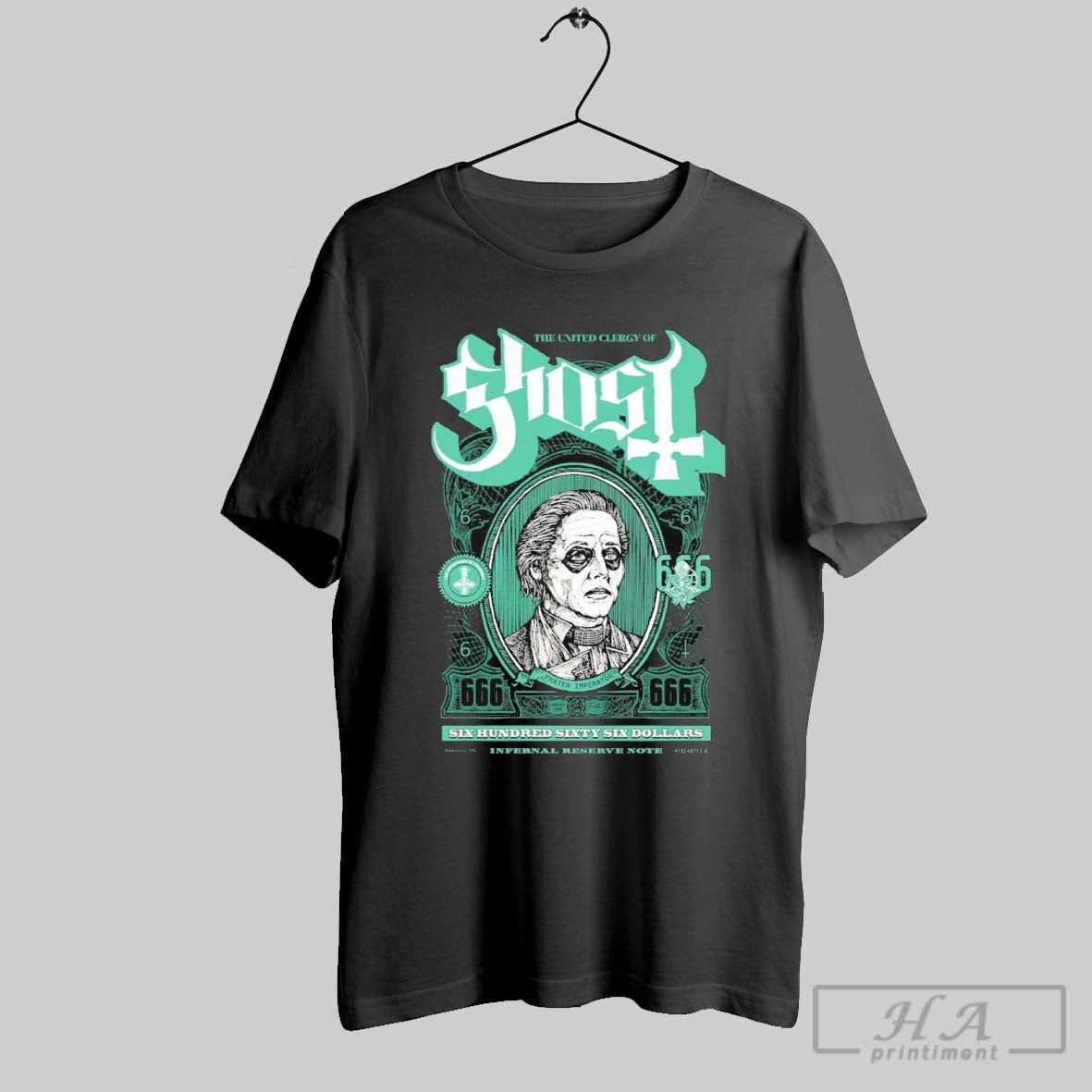 Official Ghost Band The United Clergy Of 666 Dollars - Adult & Kids T-Shirts, Sweatshirts & Hoodies apparel design preview 1