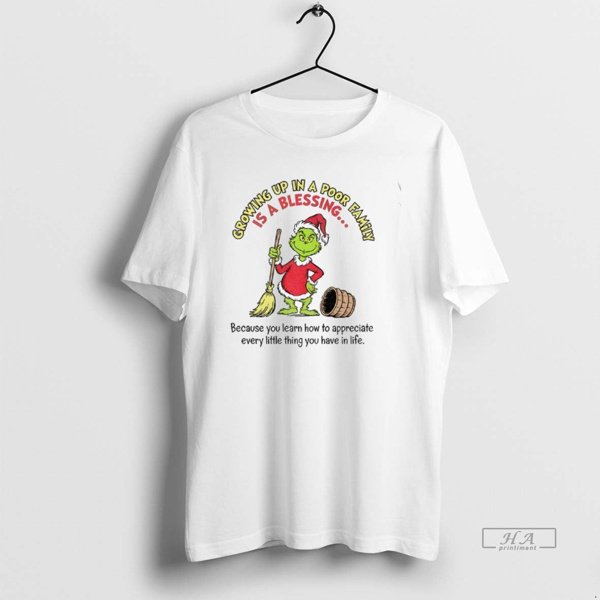 Official Grinch Growing Up Poor Family Is Blessing - Adult & Kids T-Shirts, Sweatshirts & Hoodies apparel design preview 1