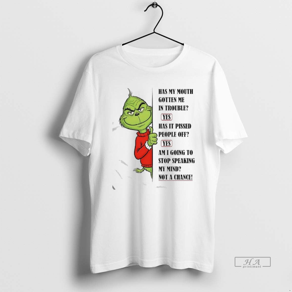 Official Grinch Has My Mouth Gotten Me Trouble Pissed - Adult & Kids T-Shirts, Sweatshirts & Hoodies apparel design preview 1