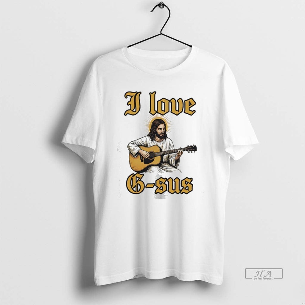 Official Jesus Playing Guitar I Love G Sus - Adult & Kids T-Shirts, Sweatshirts & Hoodies apparel design preview 1