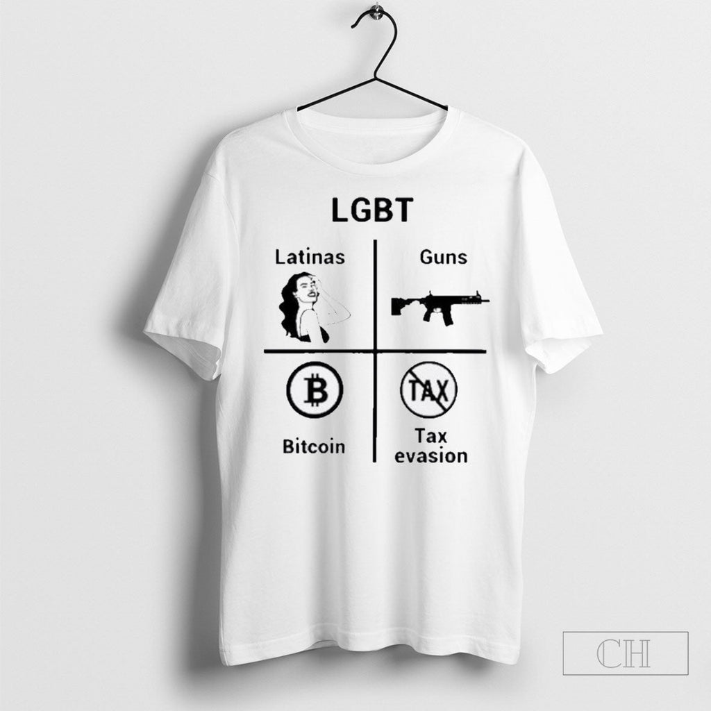 Official Lgbt Latinas Gun Bitcoin Tax Evasion - Adult & Kids T-Shirts, Sweatshirts & Hoodies apparel design preview 1