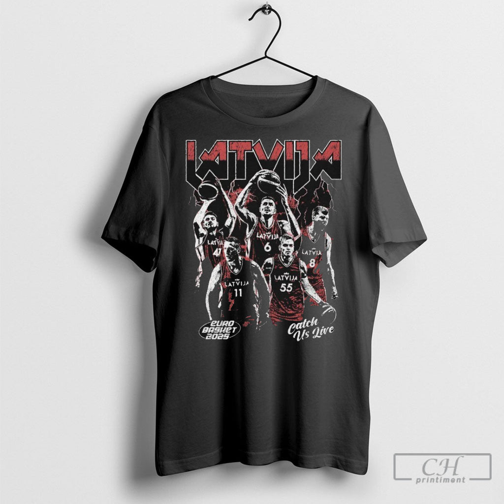 Official Latvia Catch Us Live Euro Basket 2025 - Adult & Kids T-Shirts, Sweatshirts & Hoodies apparel design preview 1