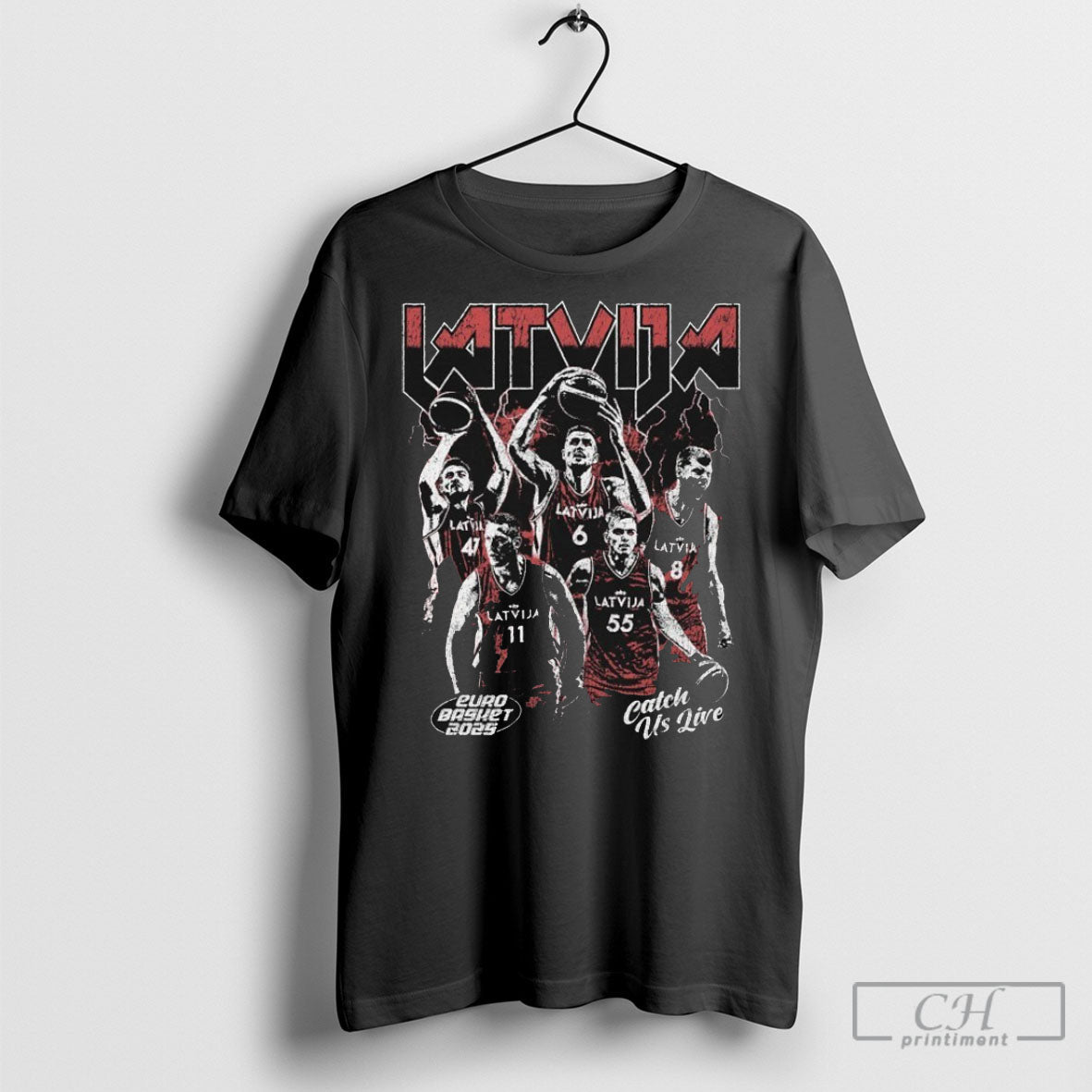 Official Latvia Catch Us Live Euro Basket 2025 - Adult & Kids T-Shirts, Sweatshirts & Hoodies apparel design preview 1