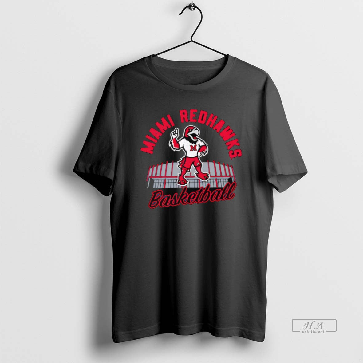 Official Miami Redhawks Mens Basketball Mascot - Adult & Kids T-Shirts, Sweatshirts & Hoodies apparel design preview 1
