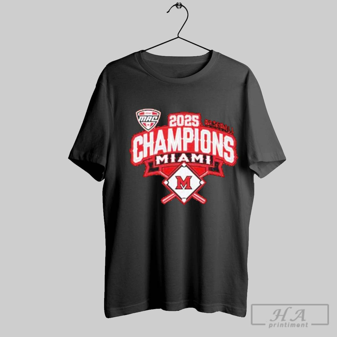 Official Miami Redhawks 2025 Mac Baseball Champions - Adult & Kids T-Shirts, Sweatshirts & Hoodies apparel design preview 1