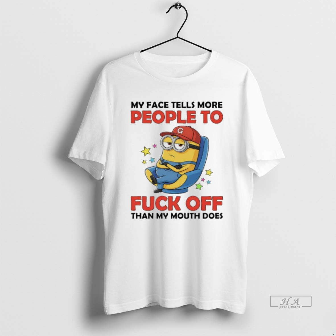 Official Minions My Face Tells More People Fuck Off - Adult & Kids T-Shirts, Sweatshirts & Hoodies apparel design preview 1