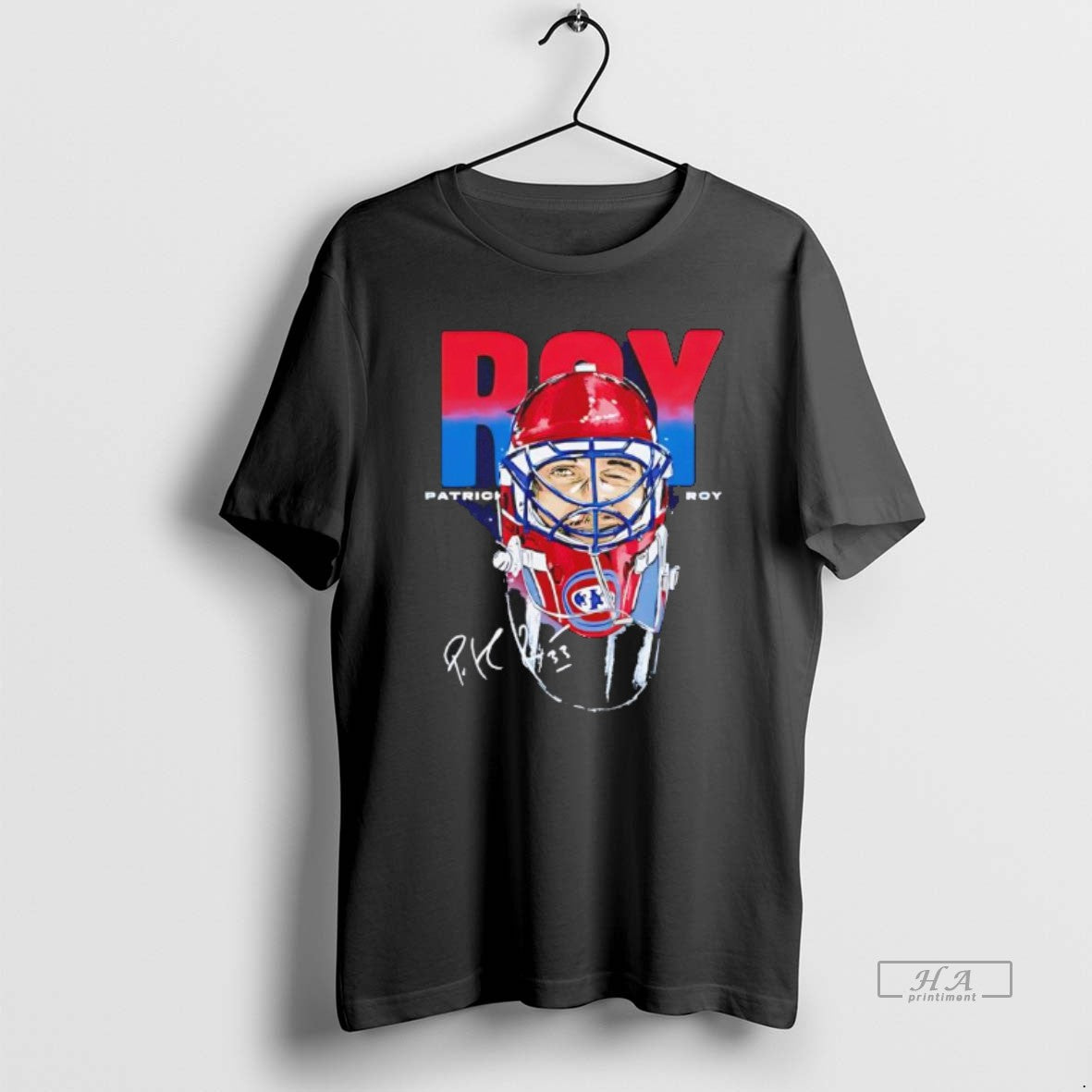 Official Patrick Roy Montreal Goalie Mask Signature - Adult & Kids T-Shirts, Sweatshirts & Hoodies apparel design preview 1