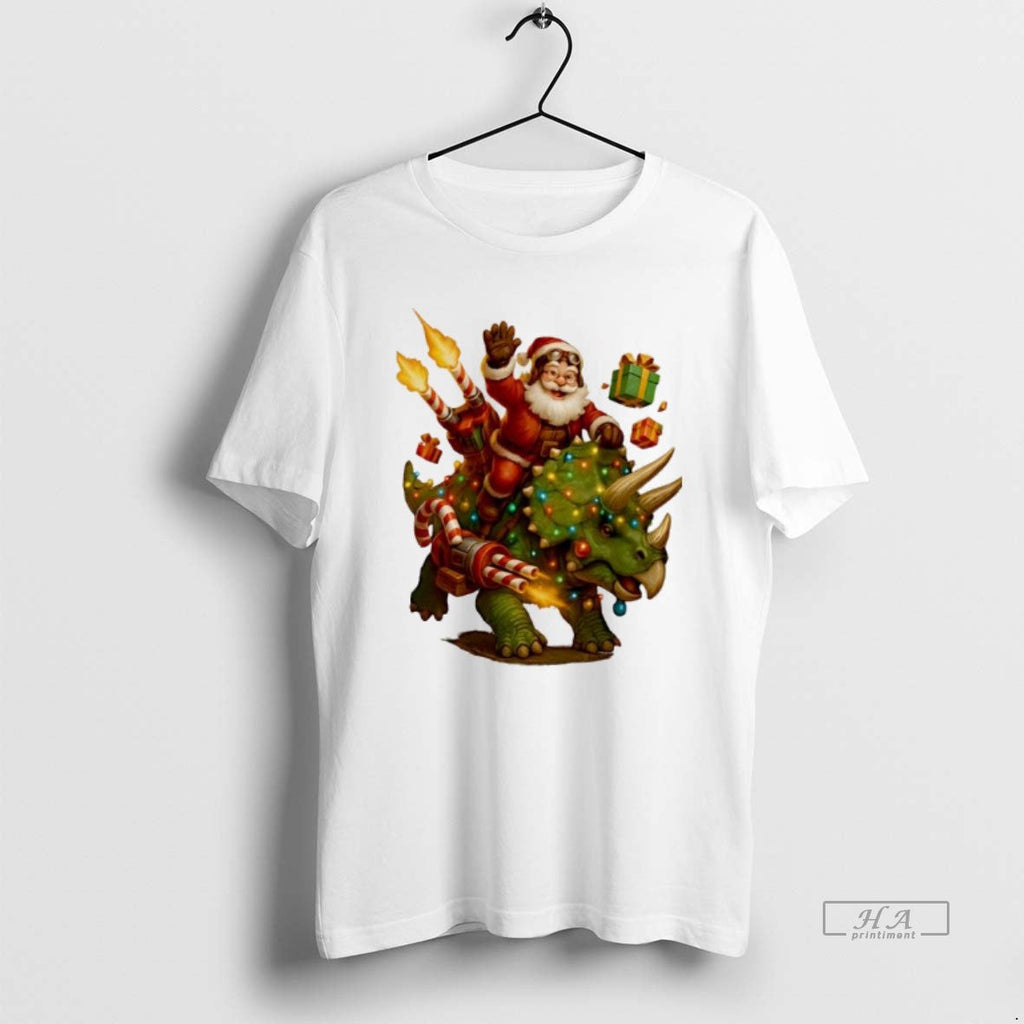 Official Rocket Triceratops Dinosaur Santa - Adult & Kids T-Shirts, Sweatshirts & Hoodies apparel design preview 1