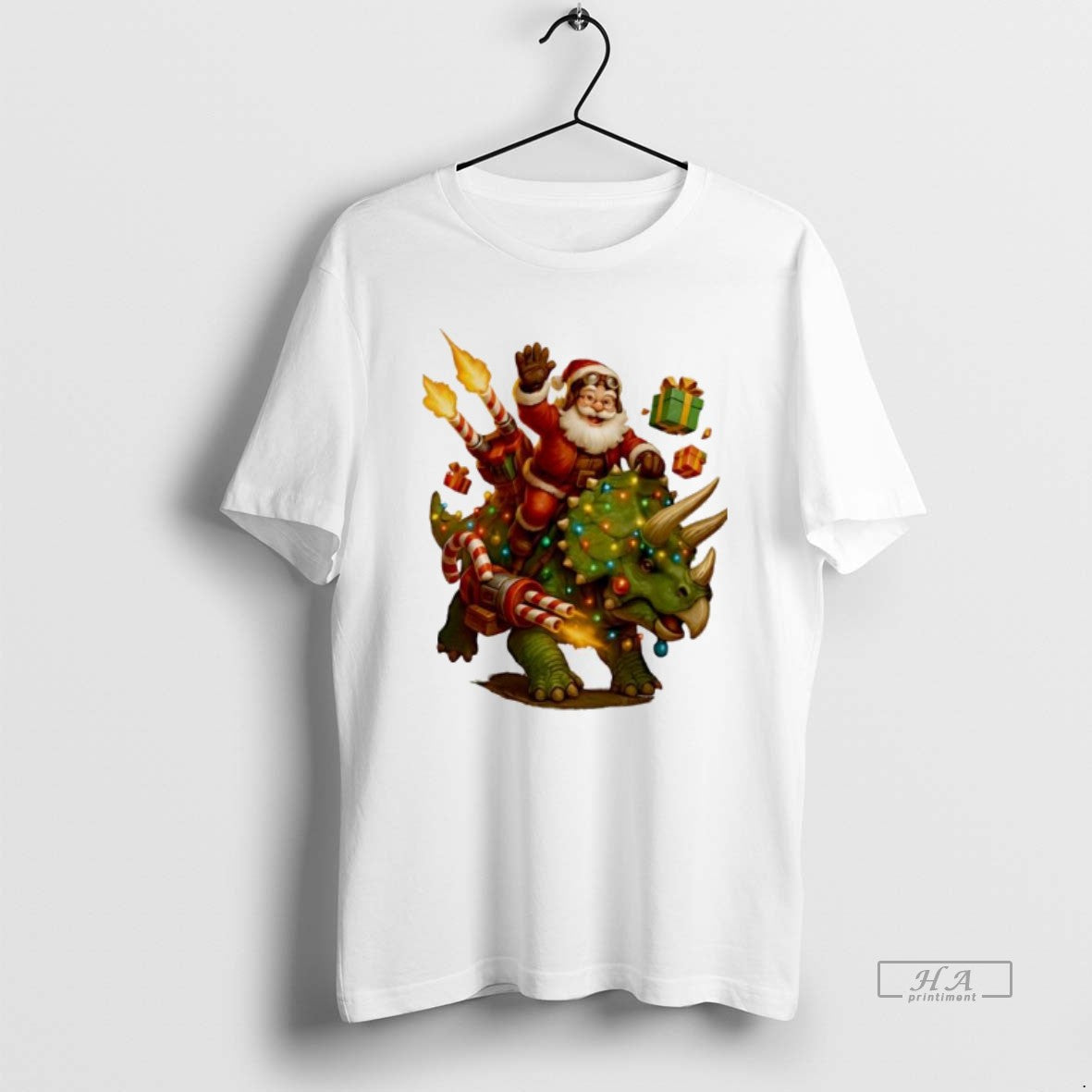 Official Rocket Triceratops Dinosaur Santa - Adult & Kids T-Shirts, Sweatshirts & Hoodies apparel design preview 1