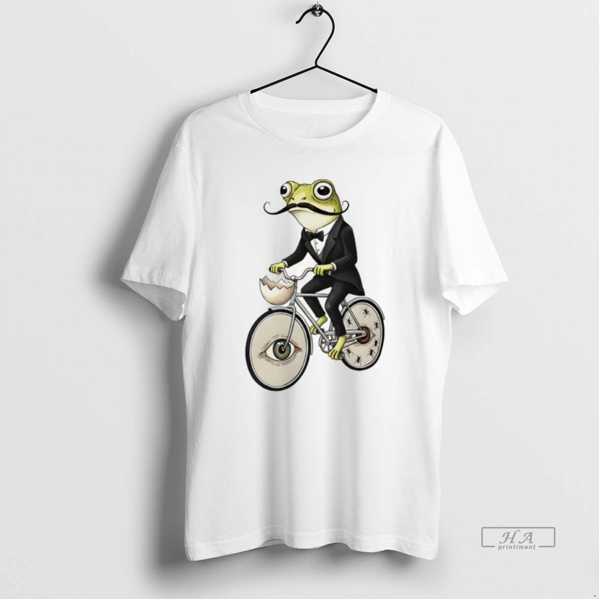 Official Salvador Dali Inspired Frog On Bicycle - Adult & Kids T-Shirts, Sweatshirts & Hoodies apparel design preview 1