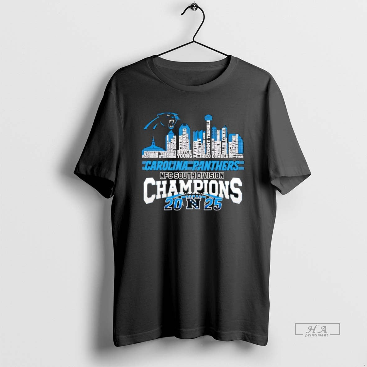 Official Skyline Carolina Panthers 2025 Nfc South - Adult & Kids T-Shirts, Sweatshirts & Hoodies apparel design preview 1