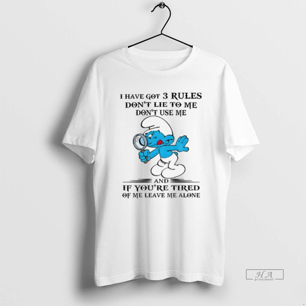 Official Smurf I Have Got 3 Rules Dont Lie Me Use - Adult & Kids T-Shirts, Sweatshirts & Hoodies apparel design preview 1