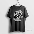 Official Stay Soft Monkey Hugging White Line Art - Adult & Kids T-Shirts, Sweatshirts & Hoodies apparel design preview 1