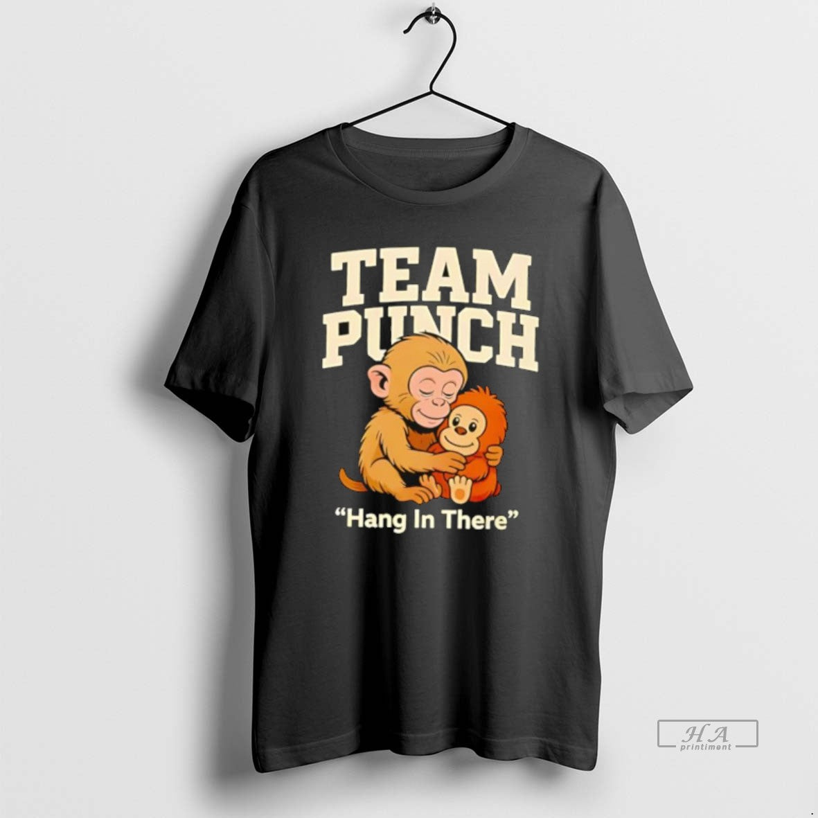 Official Team Punch Hang In There Brown Monkey - Adult & Kids T-Shirts, Sweatshirts & Hoodies apparel design preview 1