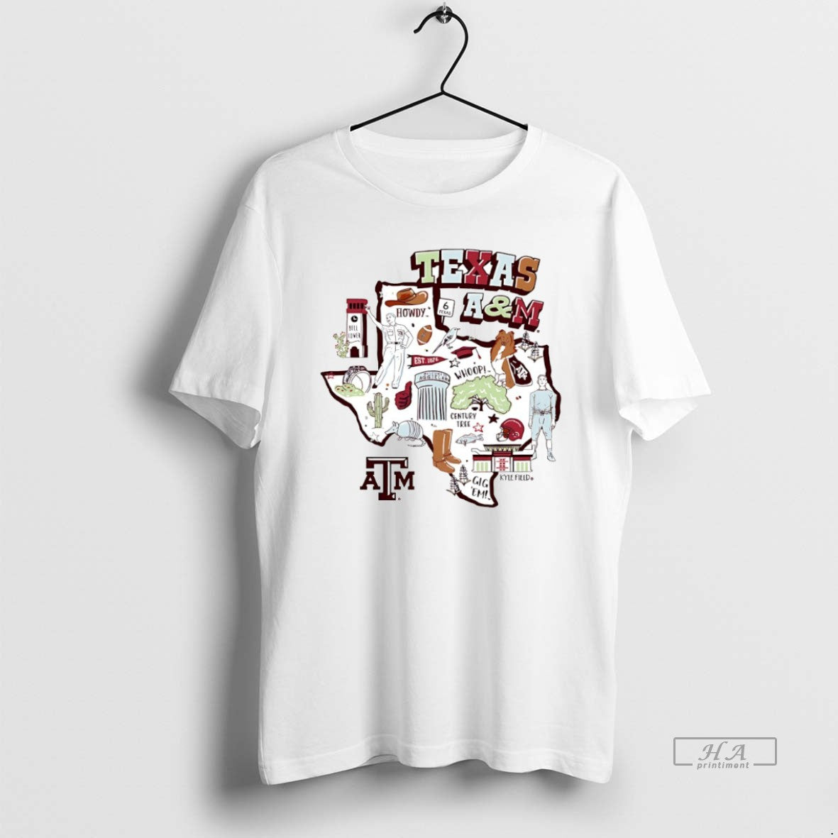 Official Texas M Aggies Football State Map Circle - Adult & Kids T-Shirts, Sweatshirts & Hoodies apparel design preview 1