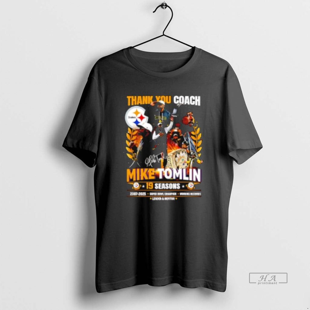 Official Thank You Coach Mike Tomlin 19 Seasons 2007 - Adult & Kids T-Shirts, Sweatshirts & Hoodies apparel design preview 1