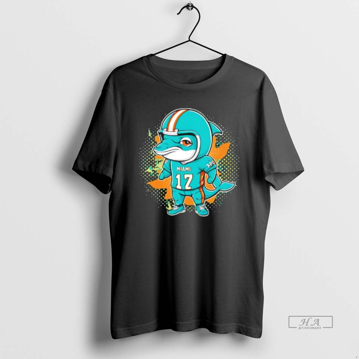 Official Dolphins Miami Football Cartoon Black - Adult & Kids T-Shirts, Sweatshirts & Hoodies apparel design preview 1