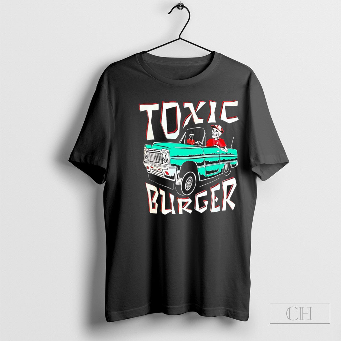 Official Toxic Burger Impala Skeleton Driving Classic - Adult & Kids T-Shirts, Sweatshirts & Hoodies apparel design preview 1
