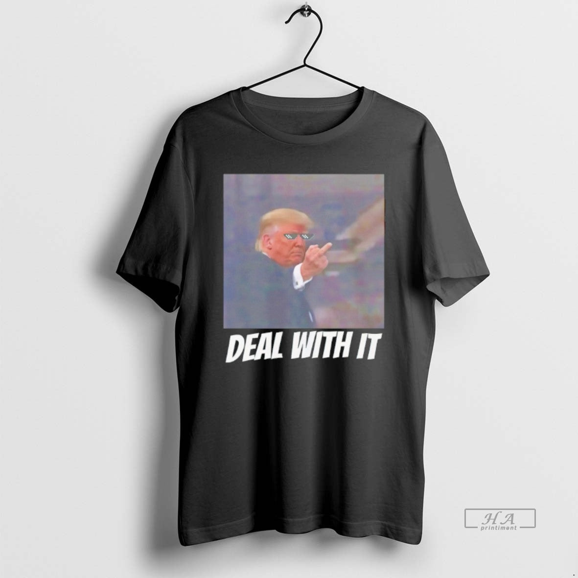 Official Trump Middle Finger Deal With It Meme - Adult & Kids T-Shirts, Sweatshirts & Hoodies apparel design preview 1