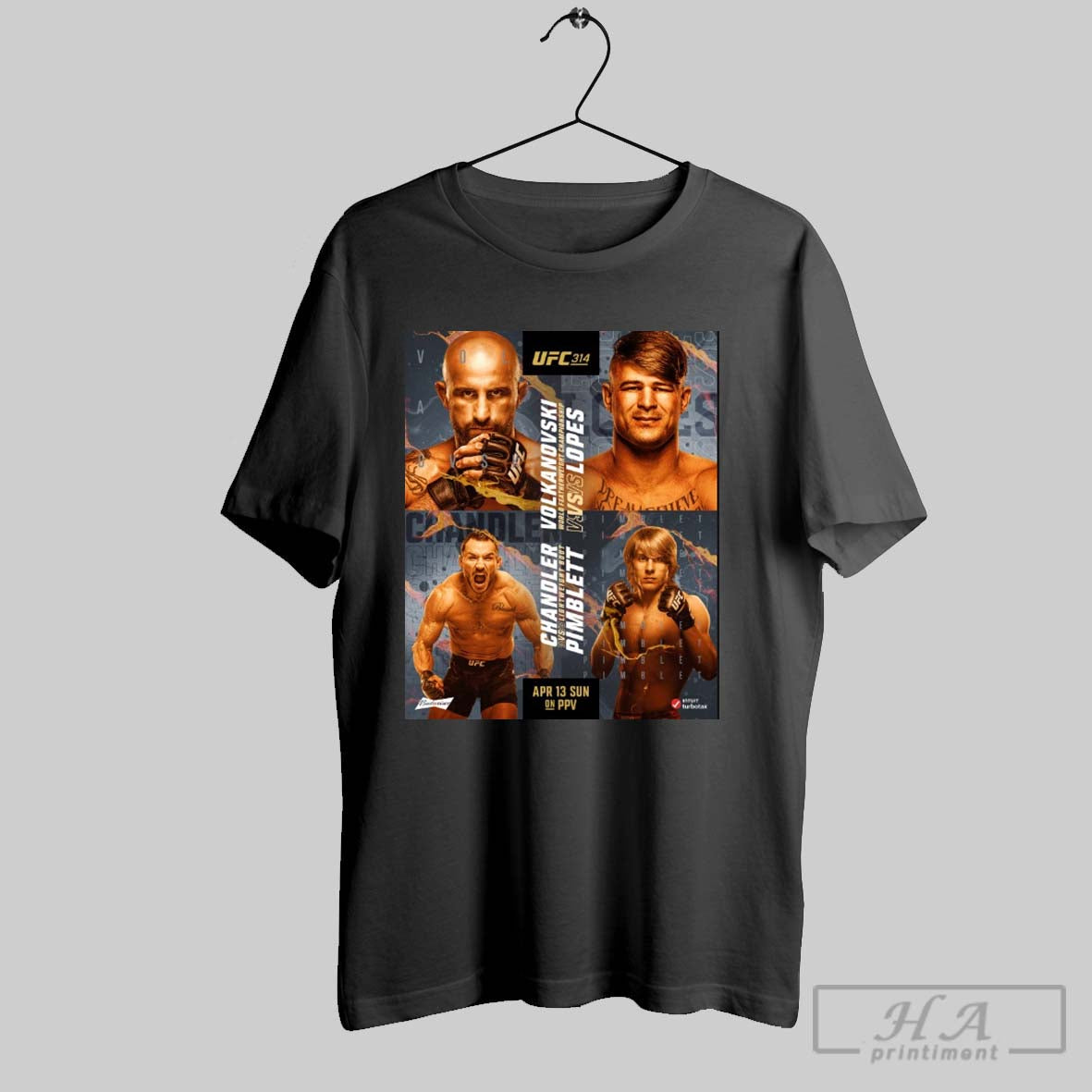 Official Ufc 314 Volkanovski World Featherweight - Adult & Kids T-Shirts, Sweatshirts & Hoodies apparel design preview 1