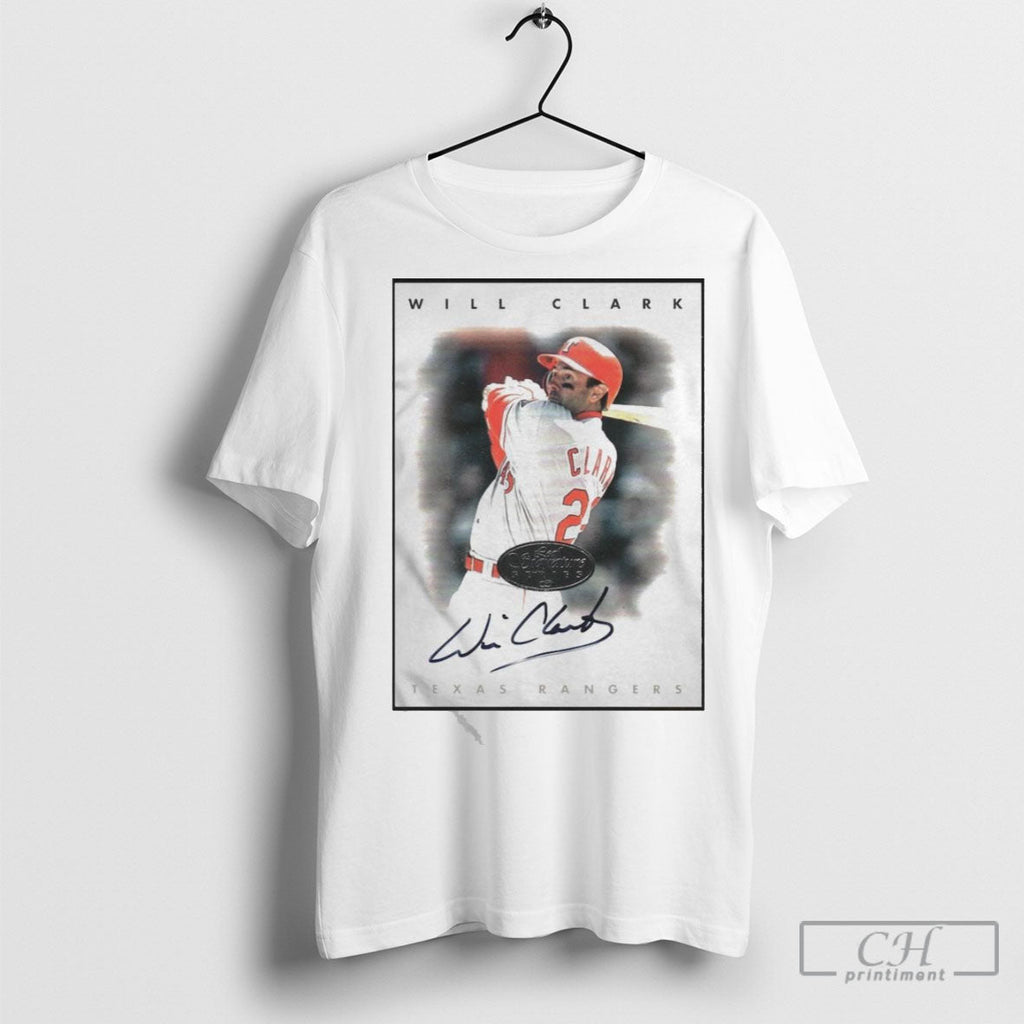 Official Will Clark Texas Rangers 1996 Leaf Signature - Adult & Kids T-Shirts, Sweatshirts & Hoodies apparel design preview 1