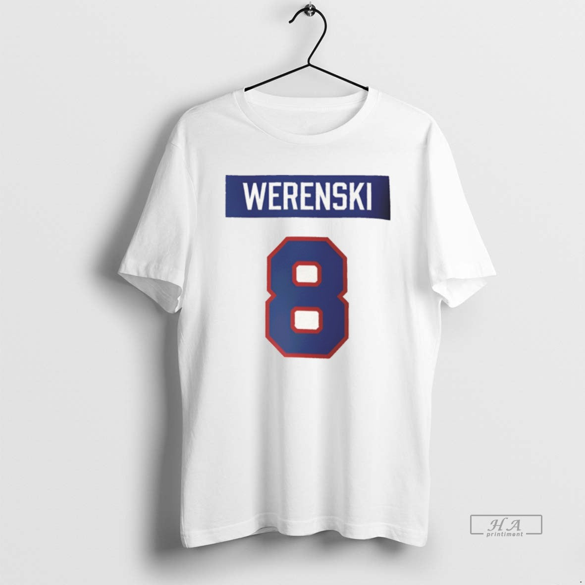 Official Zach Werenski 8 American Hockey Monsters - Adult & Kids T-Shirts, Sweatshirts & Hoodies apparel design preview 1