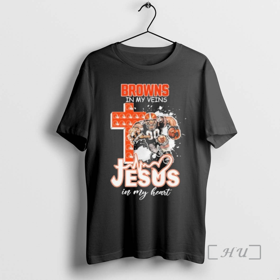Officials Browns My Veins Jesus Mascot Heart Mascots - Adult & Kids T-Shirts, Sweatshirts & Hoodies apparel design preview 1