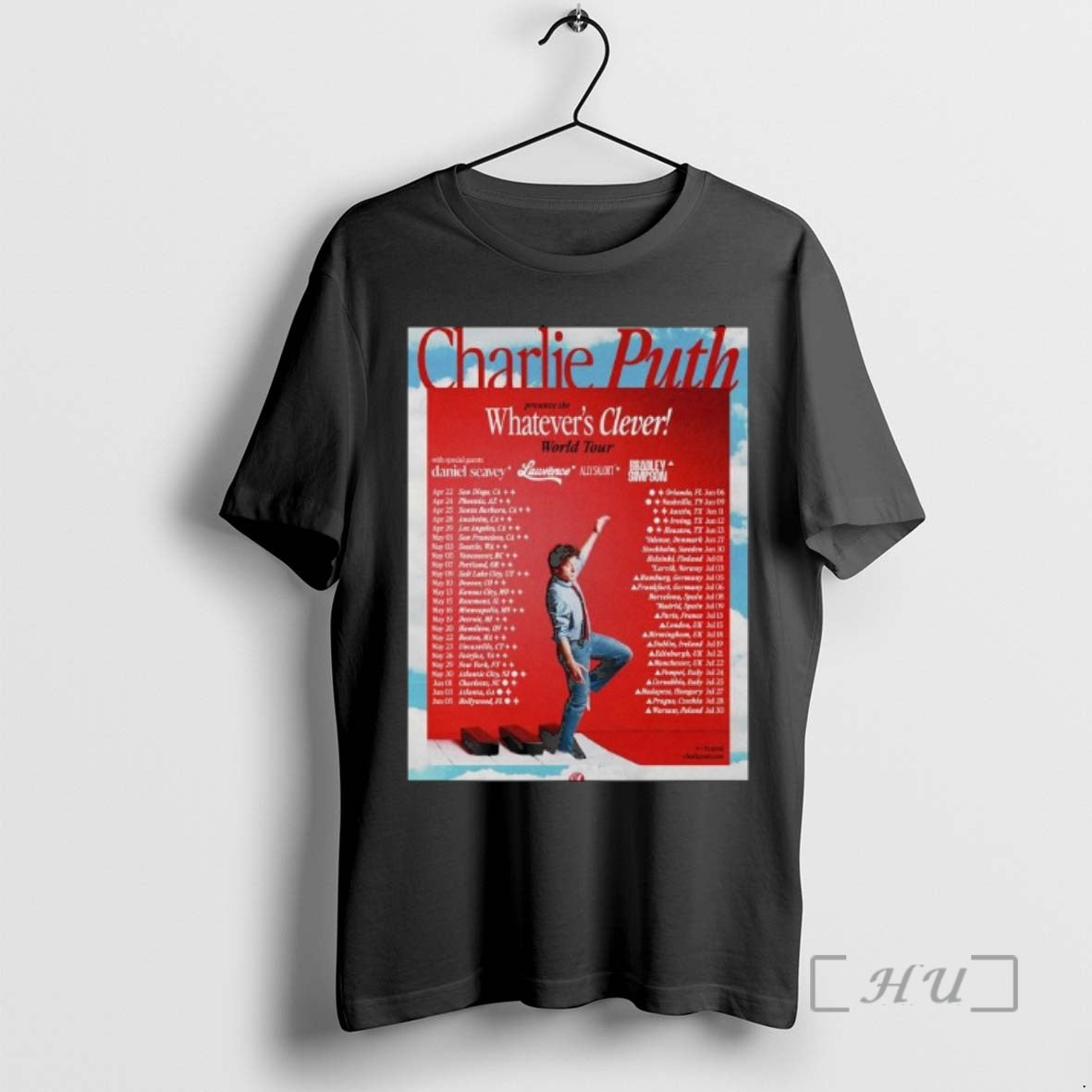 Officials Charlie Puth Whatevers Clever World Tour - Adult & Kids T-Shirts, Sweatshirts & Hoodies apparel design preview 1