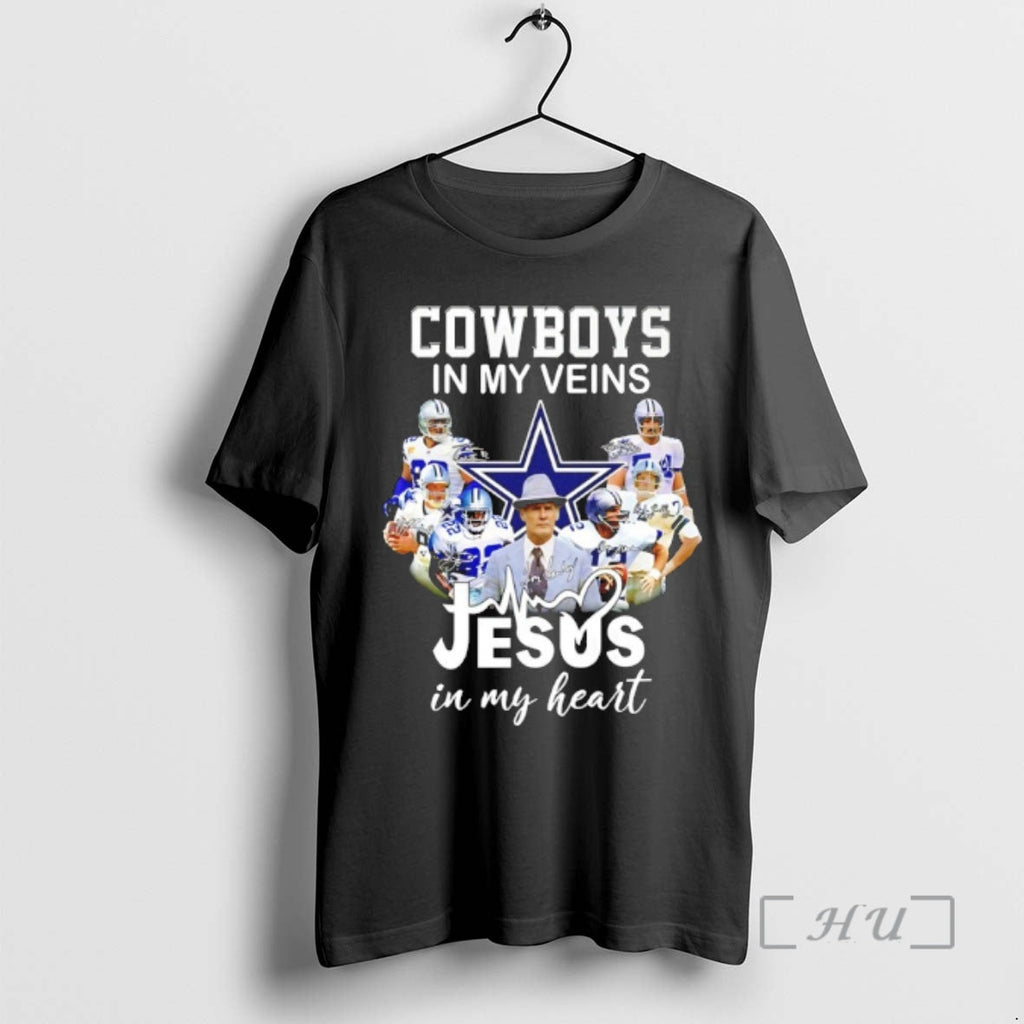 Officials Cowboys My Veins Jesus Heart Player Collage - Adult & Kids T-Shirts, Sweatshirts & Hoodies apparel design preview 1