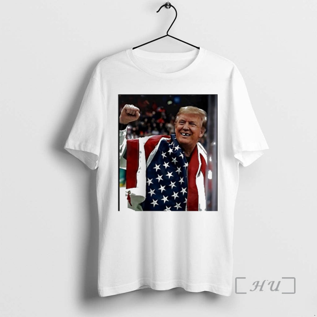 Officials Donald Trump American Flag Fist Up Hockey - Adult & Kids T-Shirts, Sweatshirts & Hoodies apparel design preview 1