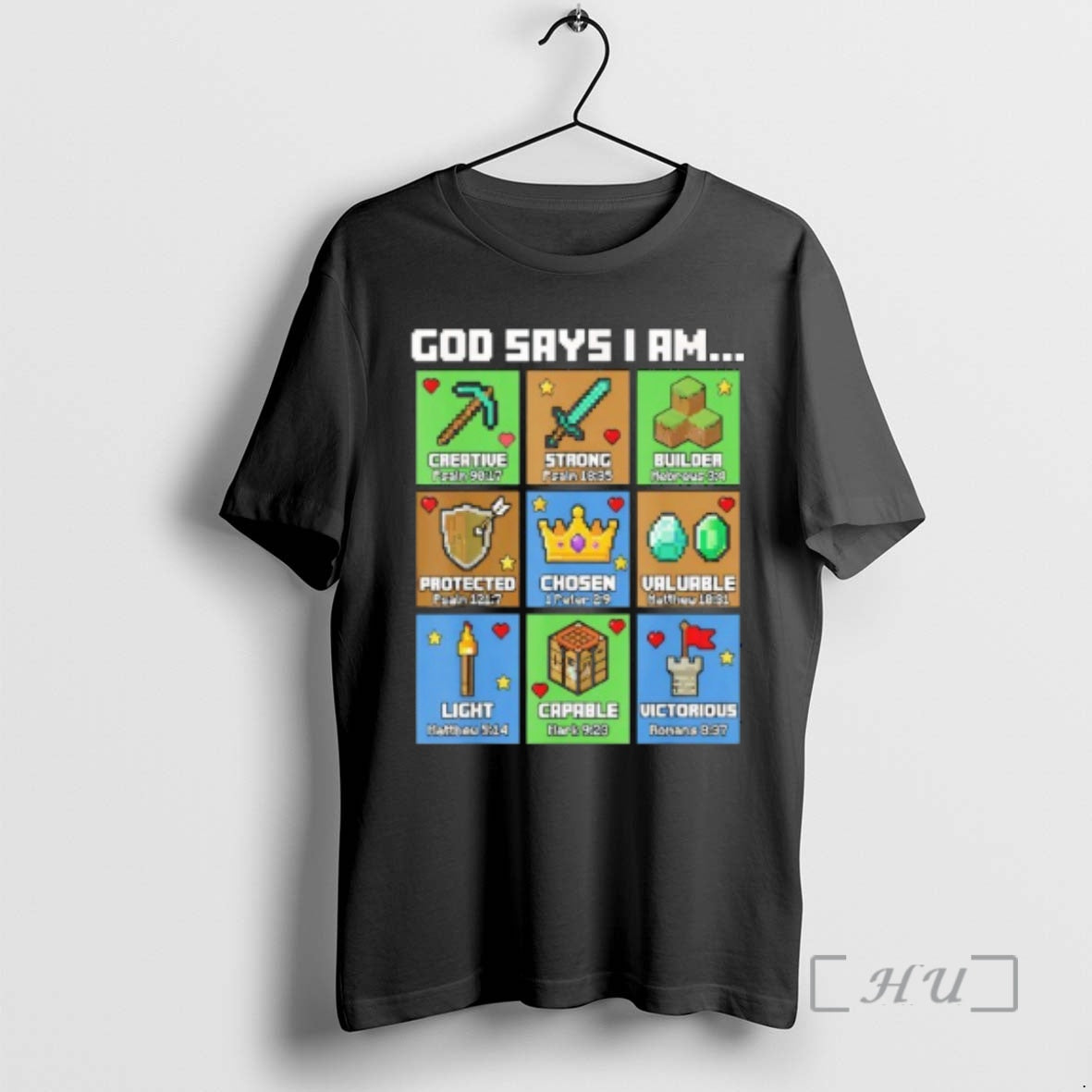 Officials God Says I Am Bible Verses Pixel Art - Adult & Kids T-Shirts, Sweatshirts & Hoodies apparel design preview 1