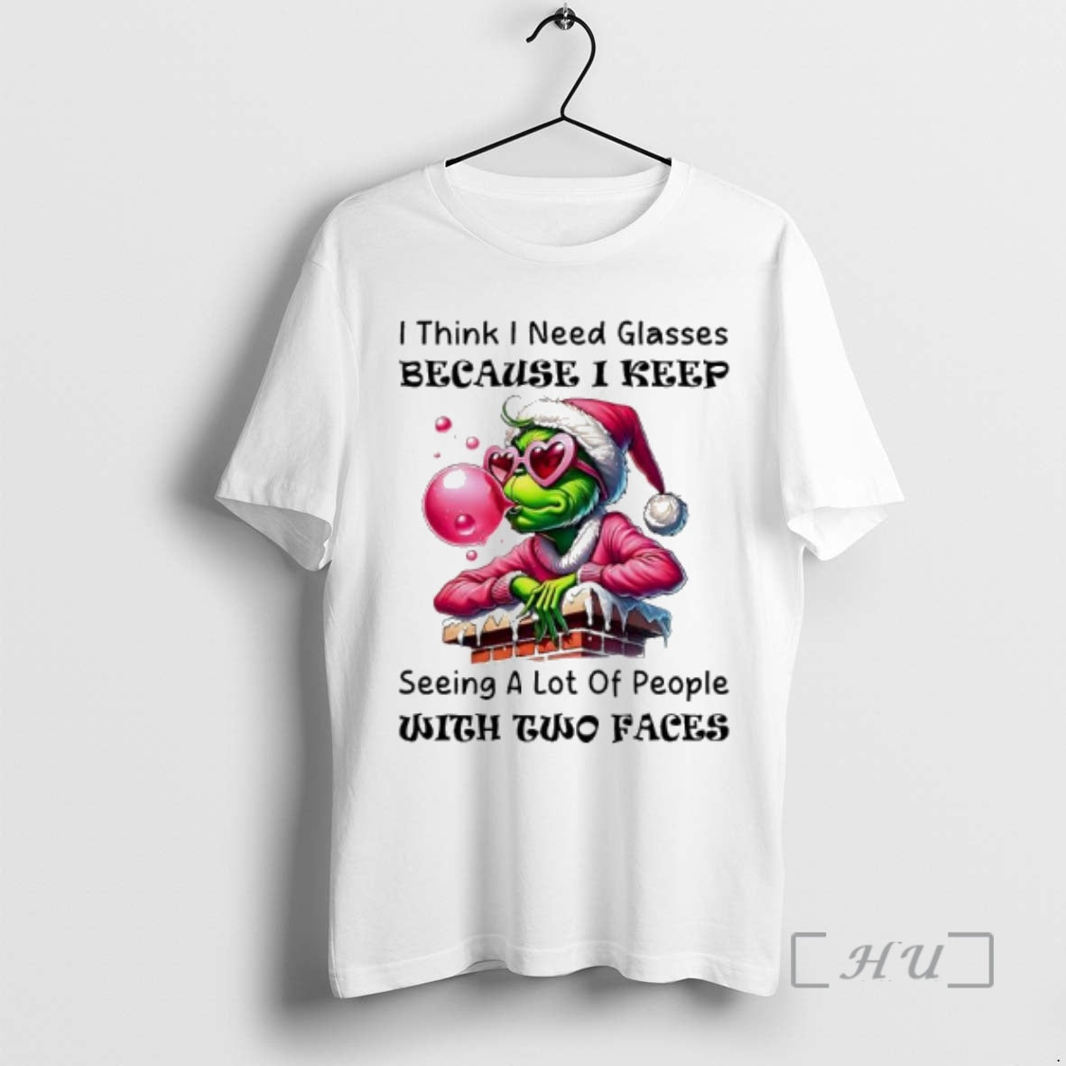 Officials Grinch Pink Santa I Think Need Glasses - Adult & Kids T-Shirts, Sweatshirts & Hoodies apparel design preview 1