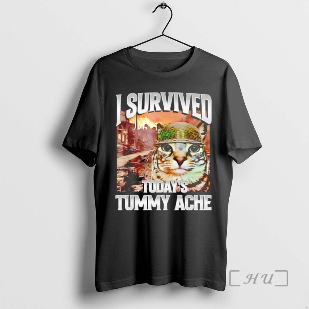 Officials I Survived Todays Tummy Ache Cat Meme - Adult & Kids T-Shirts, Sweatshirts & Hoodies apparel design preview 1