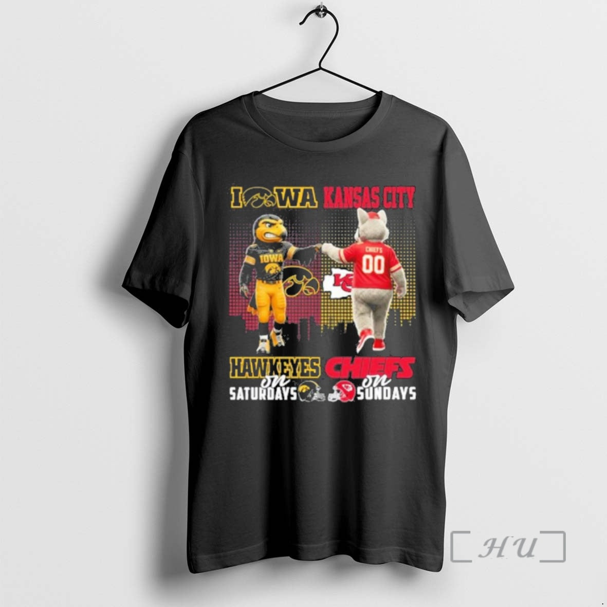 Officials Iowa Hawkeyes Vs Kansas City Chiefs Mascot - Adult & Kids T-Shirts, Sweatshirts & Hoodies apparel design preview 1