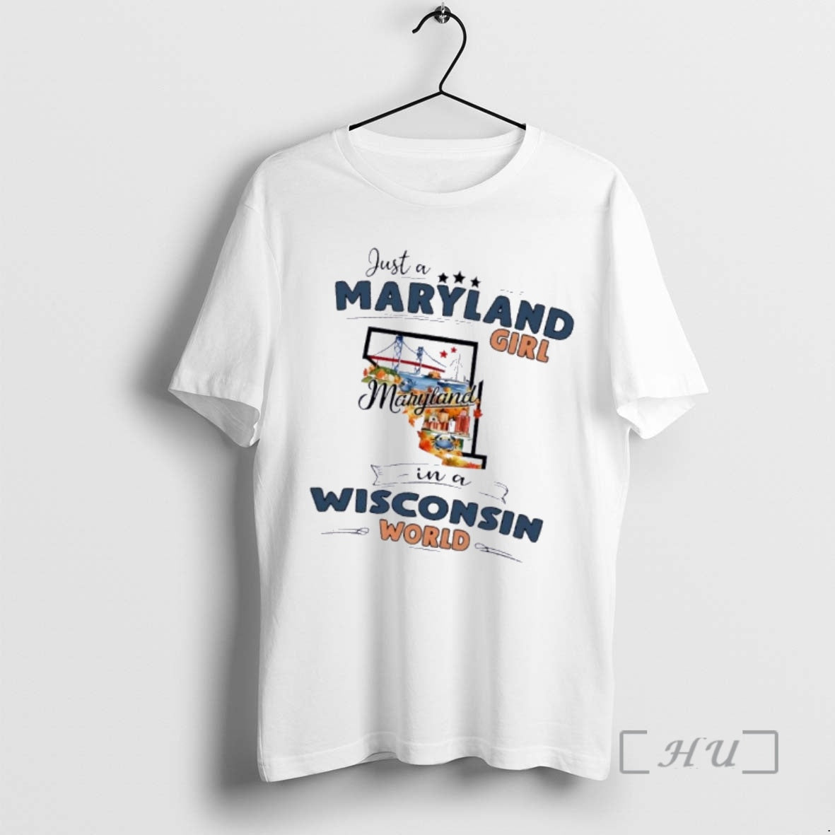 Officials Just A Maryland Girl In Wisconsin World Map - Adult & Kids T-Shirts, Sweatshirts & Hoodies apparel design preview 1