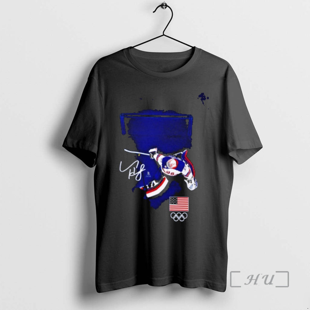 Officials Mens Usa Hockey Connor Hellebuyck Gold - Adult & Kids T-Shirts, Sweatshirts & Hoodies apparel design preview 1